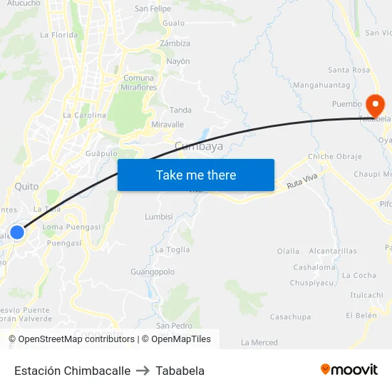 Estación Chimbacalle to Tababela map