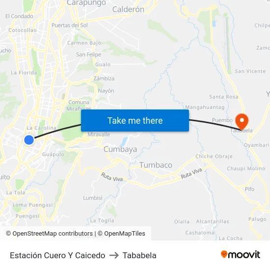 Estación Cuero Y Caicedo to Tababela map
