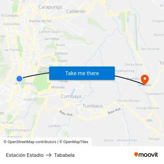 Estación Estadio to Tababela map