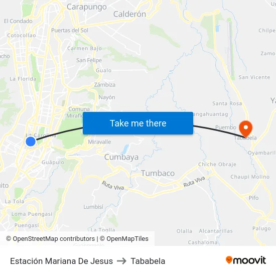 Estación Mariana De Jesus to Tababela map