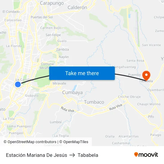 Estación Mariana De Jesús to Tababela map