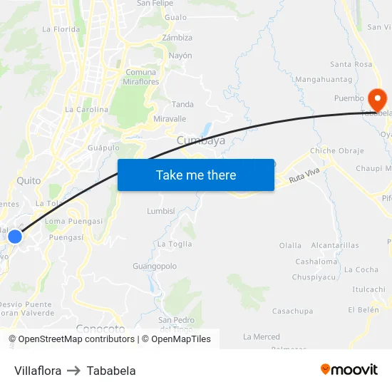 Villaflora to Tababela map