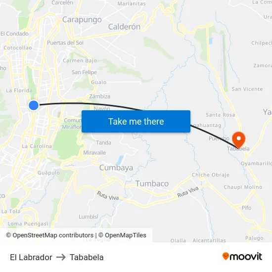 El Labrador to Tababela map