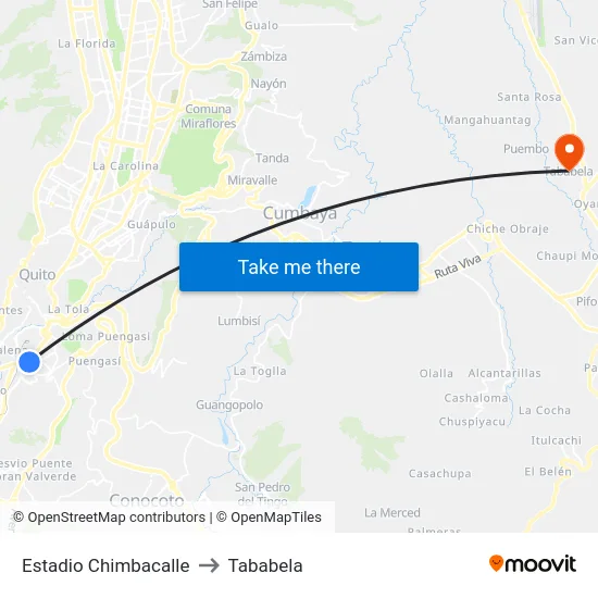 Estadio Chimbacalle to Tababela map