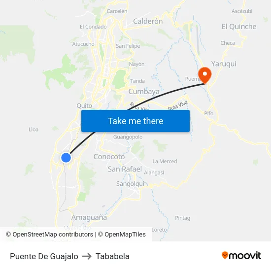 Puente De Guajalo to Tababela map