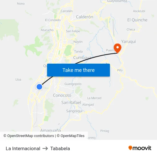 La Internacional to Tababela map