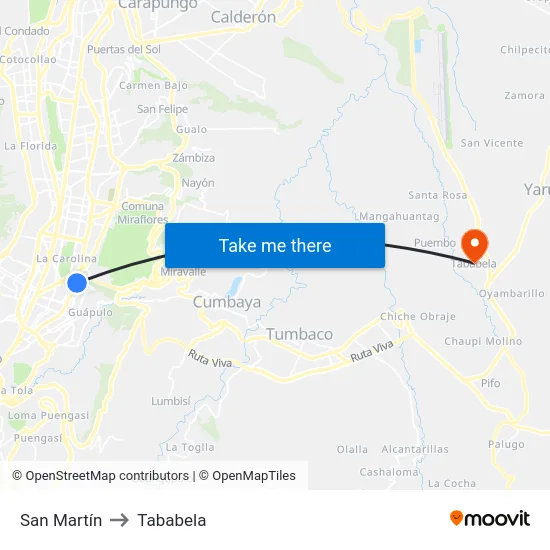 San Martín to Tababela map