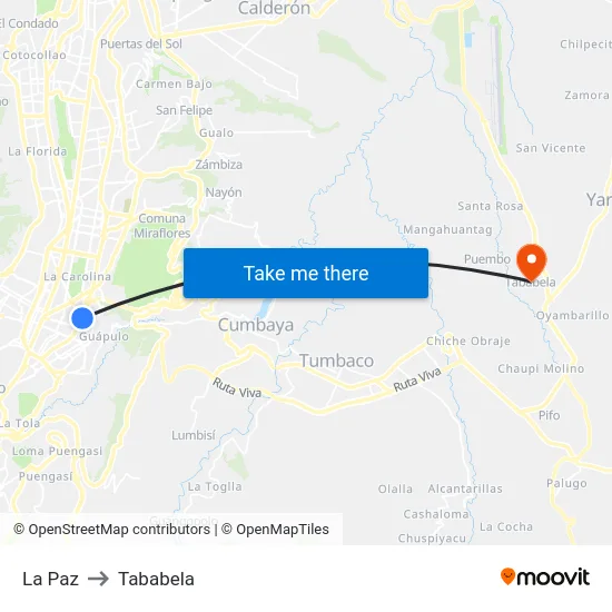 La Paz to Tababela map