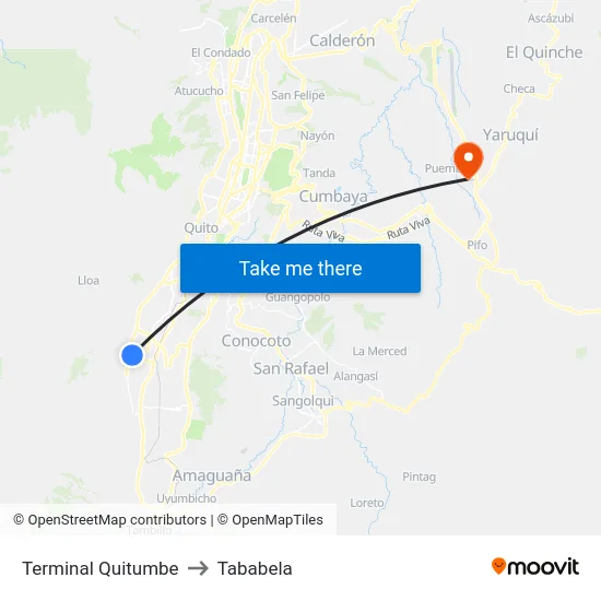 Terminal Quitumbe to Tababela map