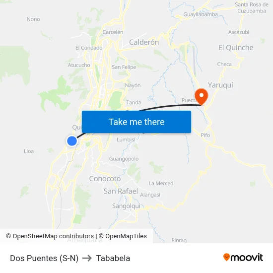 Dos Puentes (S-N) to Tababela map