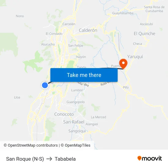 San Roque (N-S) to Tababela map