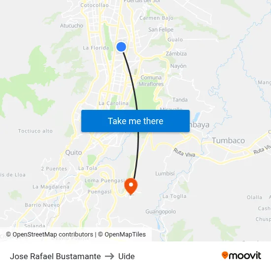 Jose Rafael Bustamante to Uide map