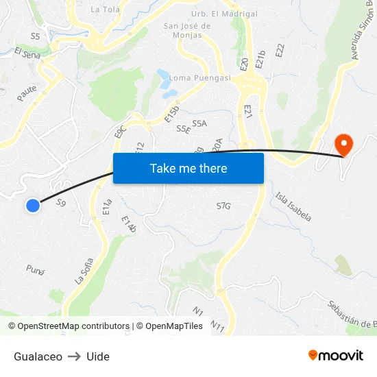 Gualaceo to Uide map