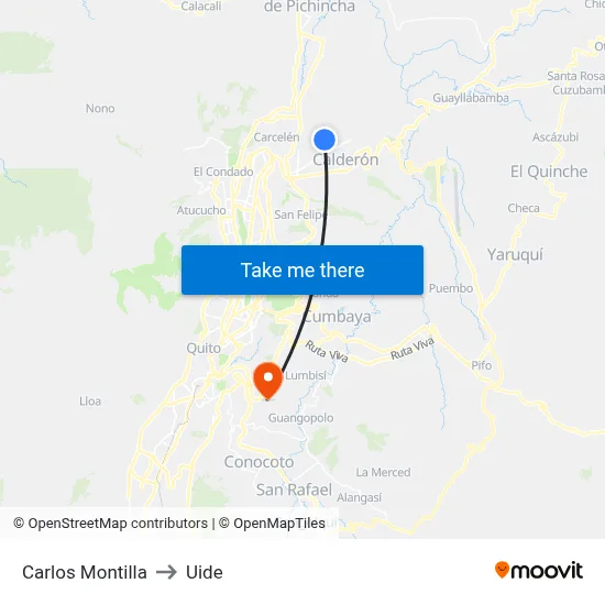 Carlos Montilla to Uide map