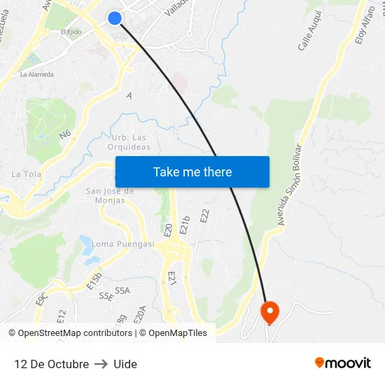 12 De Octubre to Uide map