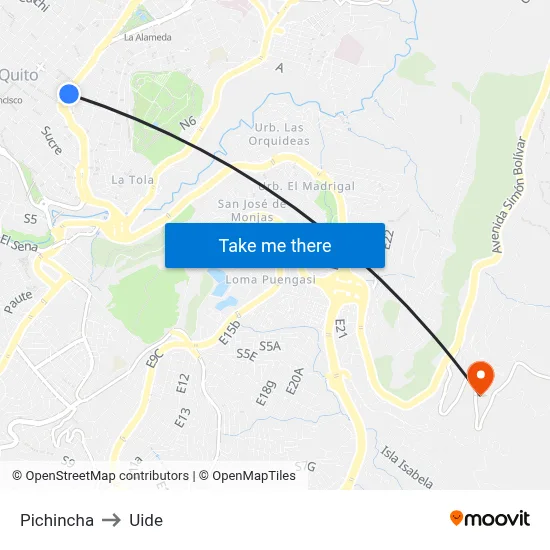 Pichincha to Uide map