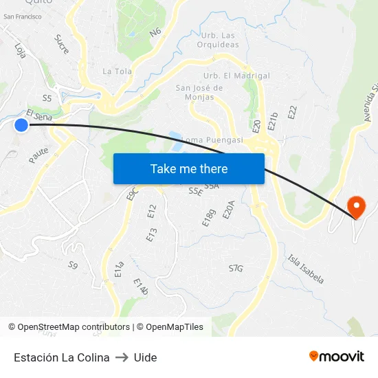 Estación La Colina to Uide map
