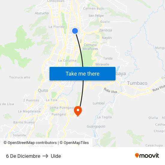 6 De Diciembre to Uide map