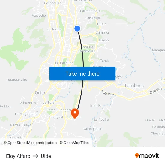 Eloy Alfaro to Uide map