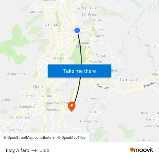 Eloy Alfaro to Uide map