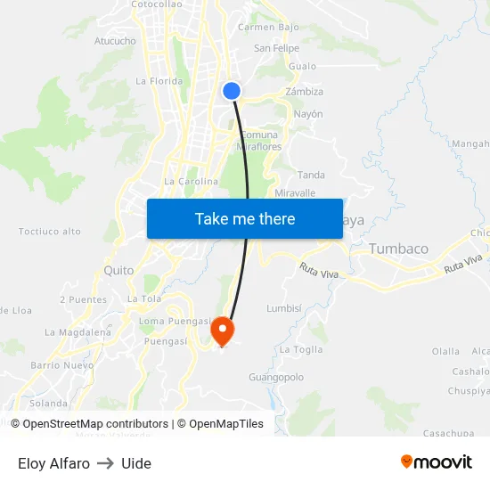 Eloy Alfaro to Uide map