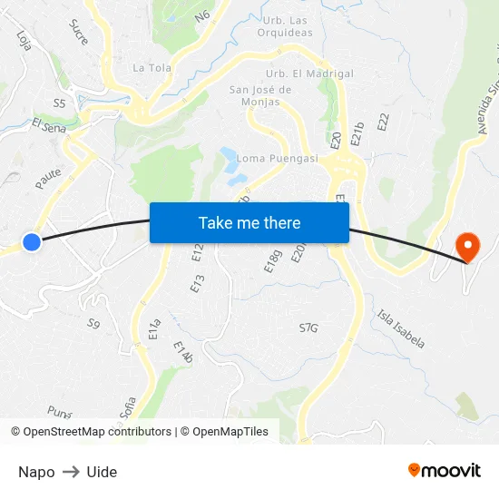 Napo to Uide map