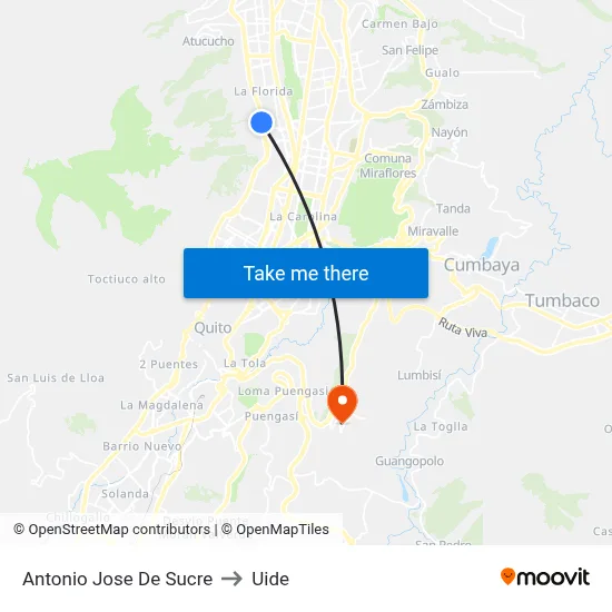 Antonio Jose De Sucre to Uide map