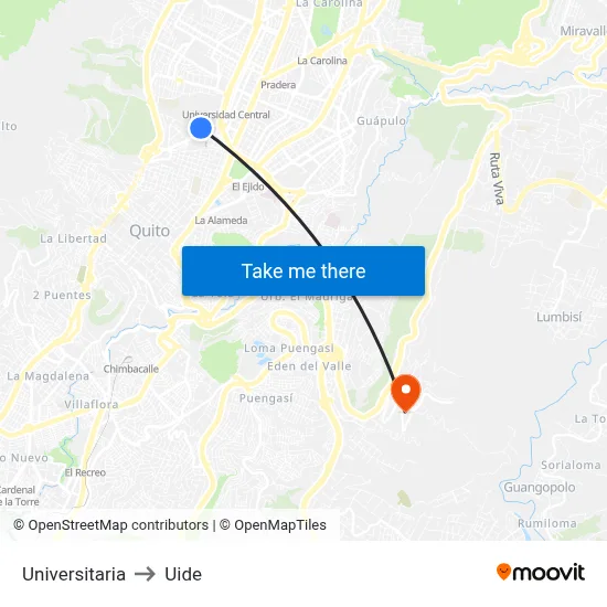 Universitaria to Uide map