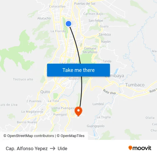 Cap. Alfonso Yepez to Uide map