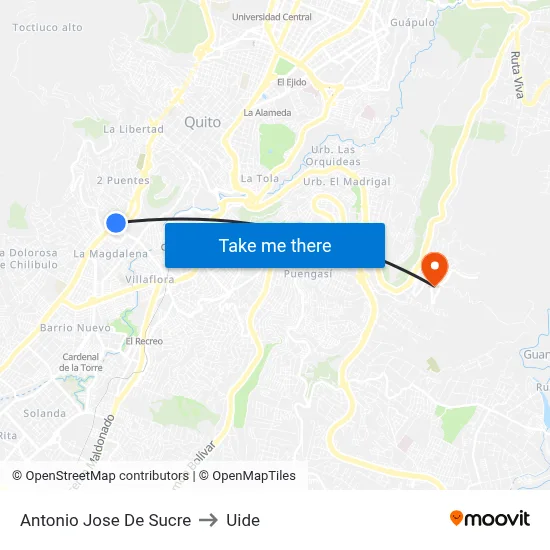 Antonio Jose De Sucre to Uide map