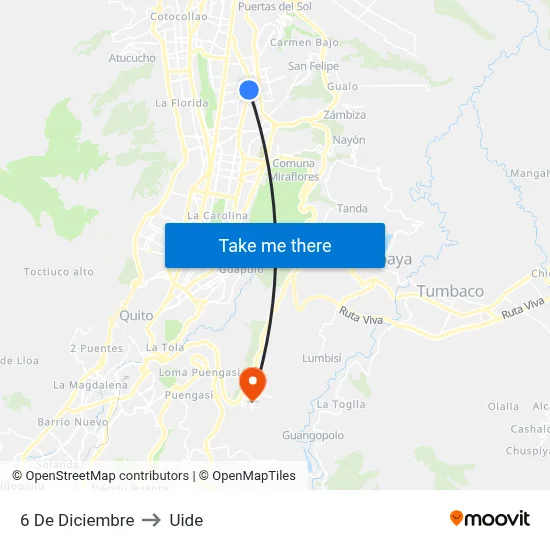 6 De Diciembre to Uide map