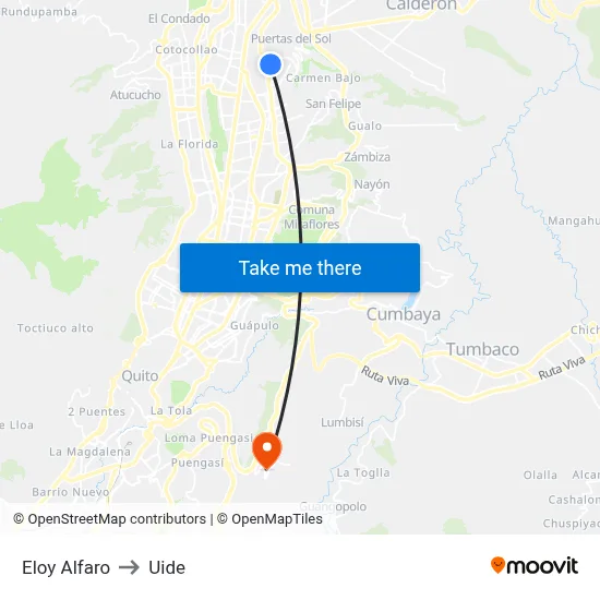 Eloy Alfaro to Uide map