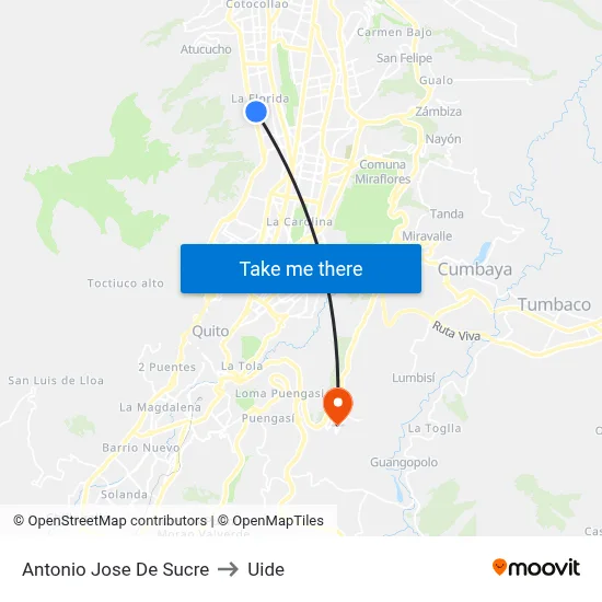 Antonio Jose De Sucre to Uide map