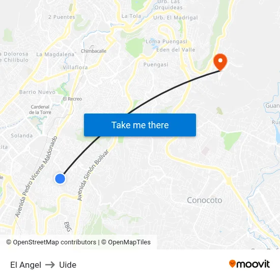 El Angel to Uide map