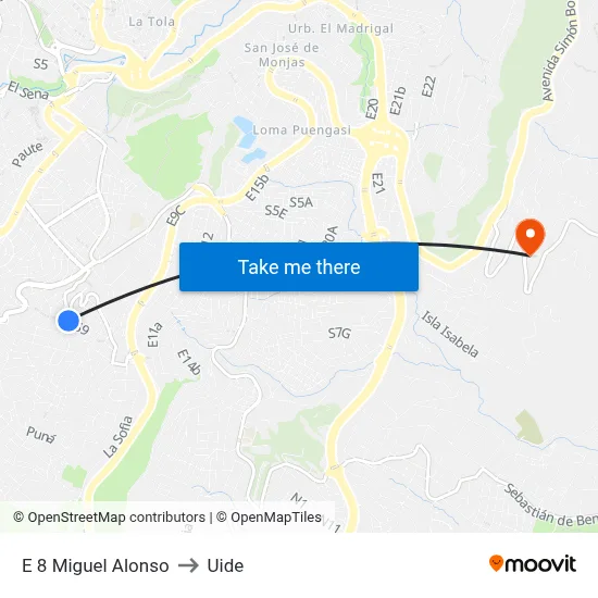 E 8 Miguel Alonso to Uide map