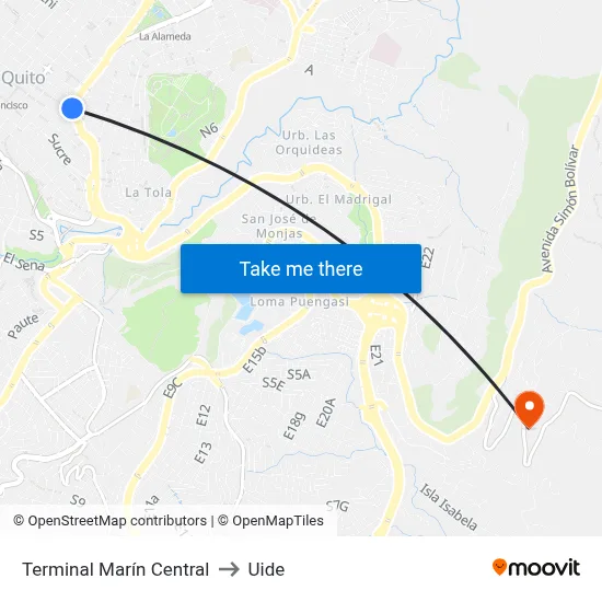 Terminal Marín Central to Uide map
