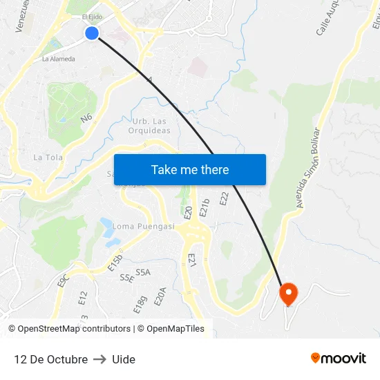 12 De Octubre to Uide map