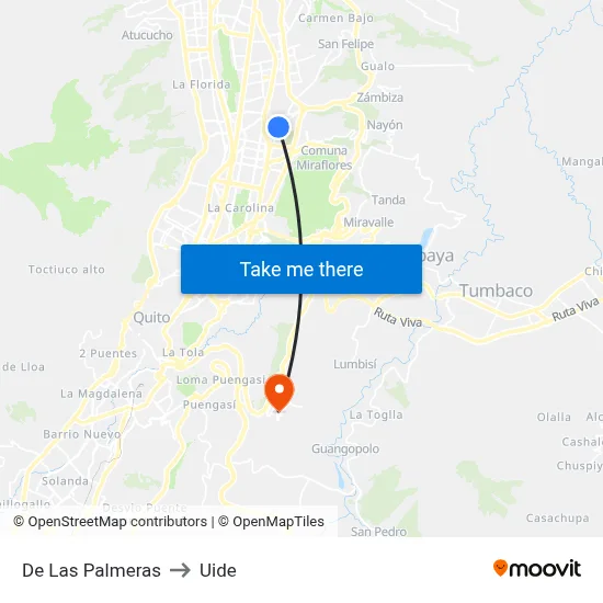De Las Palmeras to Uide map