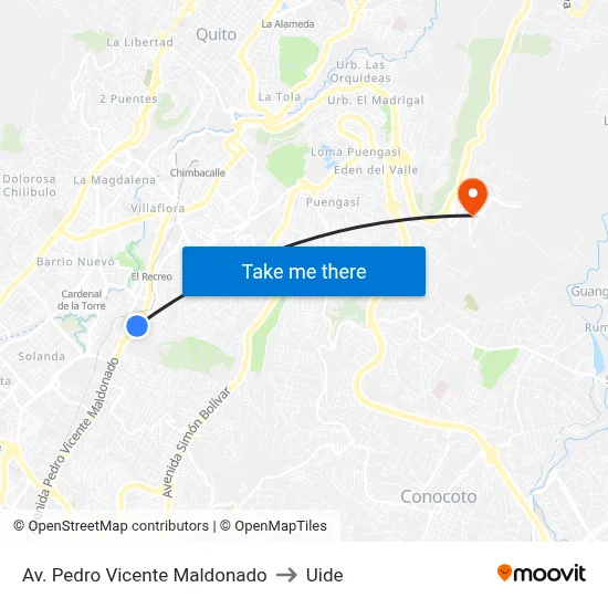 Av. Pedro Vicente Maldonado to Uide map