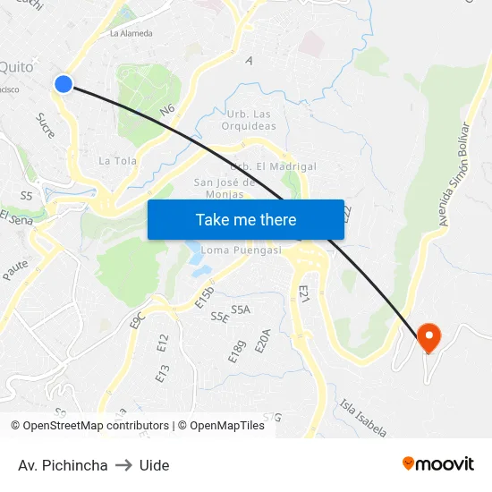 Av. Pichincha to Uide map