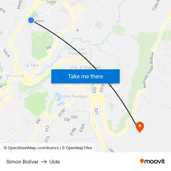 Simon Bolivar to Uide map