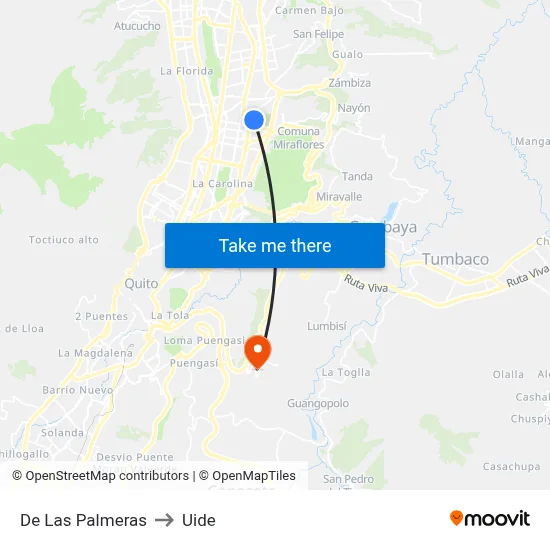 De Las Palmeras to Uide map