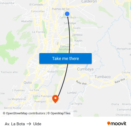 Av. La Bota to Uide map
