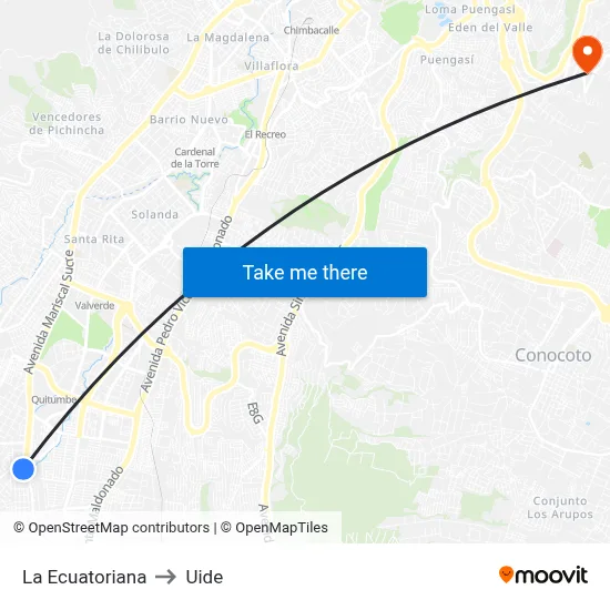 La Ecuatoriana to Uide map