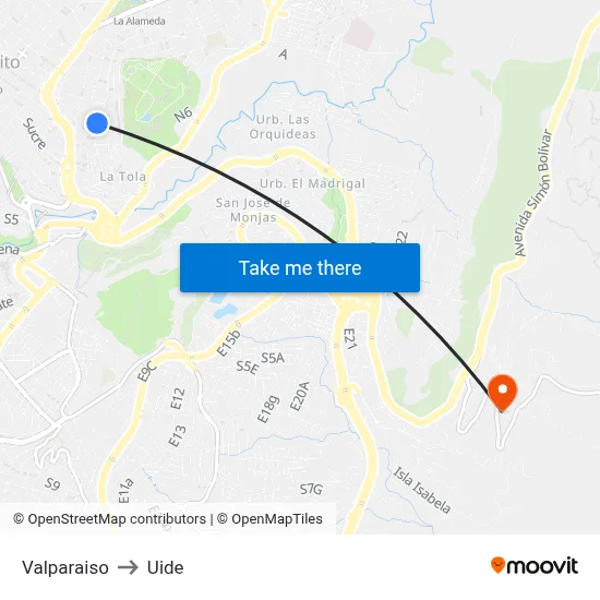 Valparaiso to Uide map