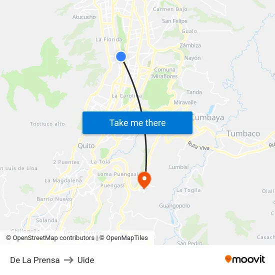 De La Prensa to Uide map