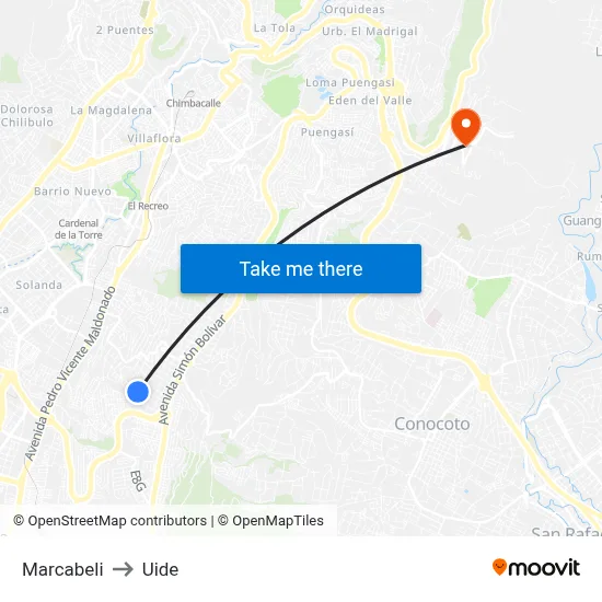 Marcabeli to Uide map