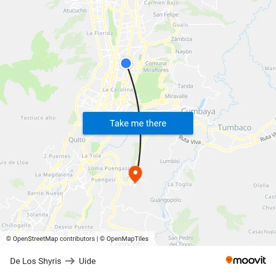 De Los Shyris to Uide map