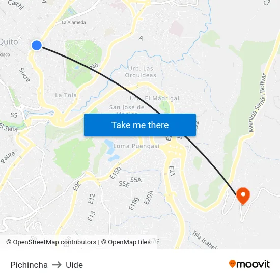 Pichincha to Uide map