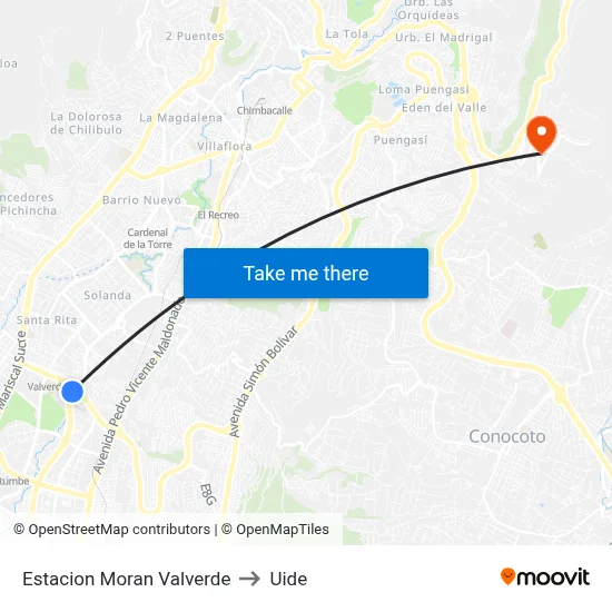 Estacion Moran Valverde to Uide map